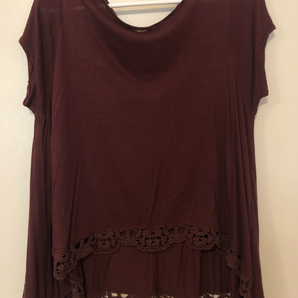 Burgundy Lace Detail Shirt